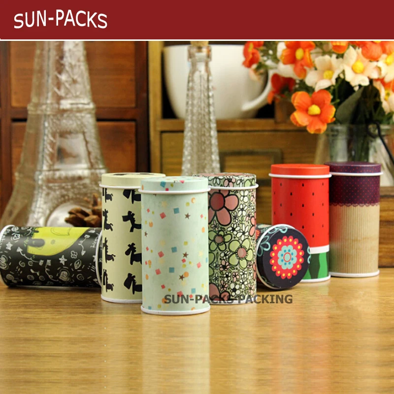 small cylinder shaped candy metal tin box/ gift packaging