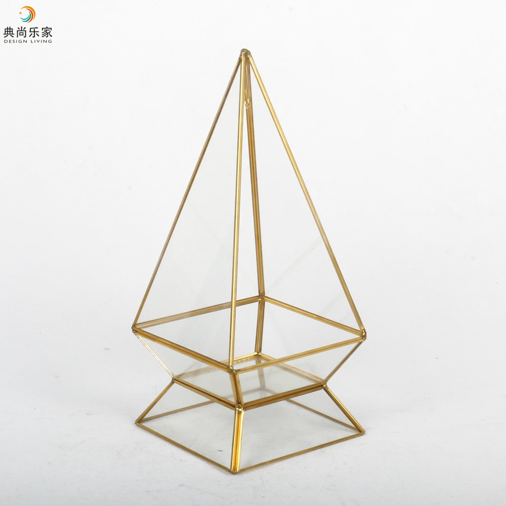 Glass Display Box Gold Pyramid Terrarium in Glass & Crystal Vases with Stand