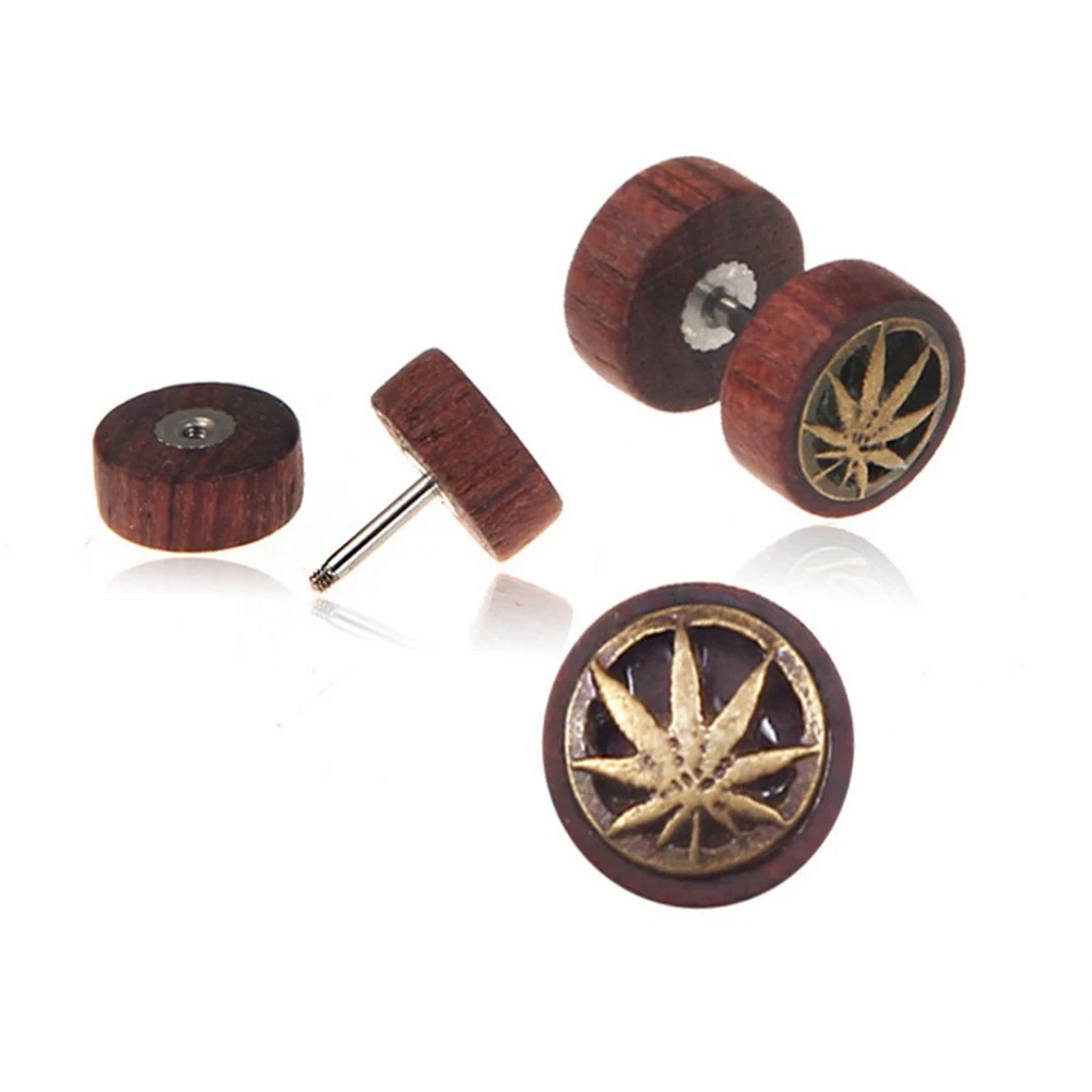 Round Skull Korean Ear Stud Wholesale Wood Earring For Men