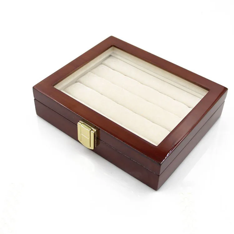 Wholesale fashion cufflinks display box high quality lacquer wooden jewelry glass cover ring jewellery packaging box