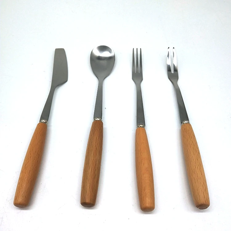 
Cocktail bar tools stainless steel tableware steak knife and fork spoon four-piece wooden handle 