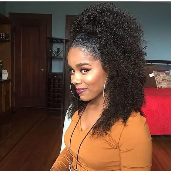 140g African natural  big Afro Puff  Kinky Curly drawstring ponytails human hair extension pony tail hairpiece