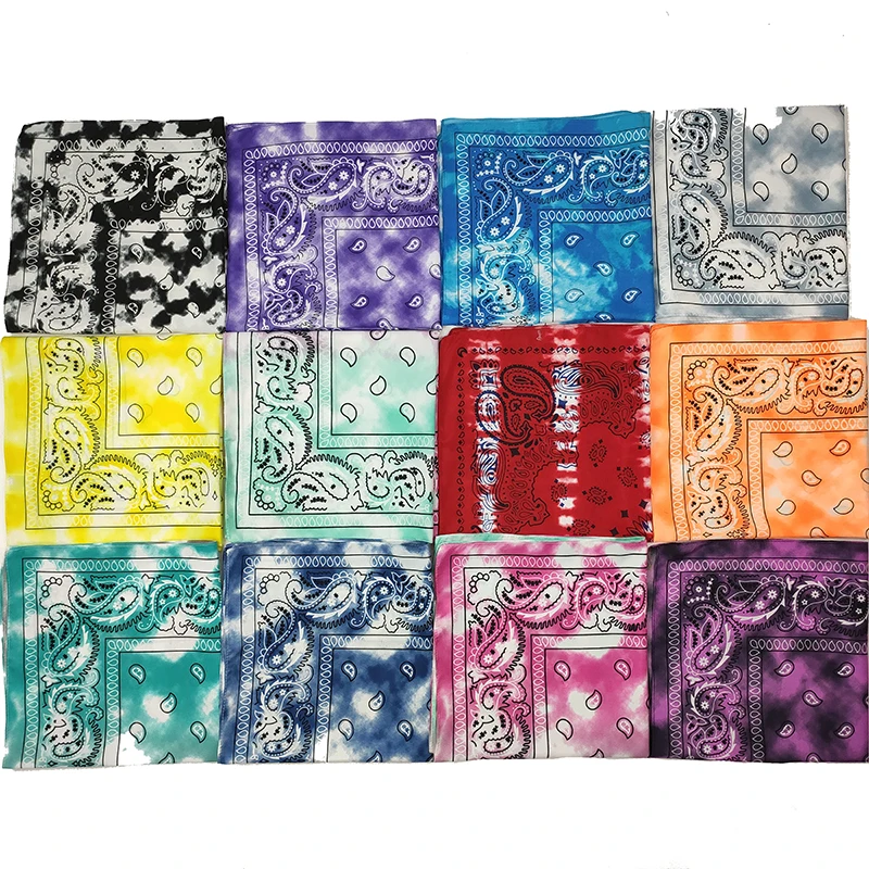 Multicolor Embroidered Unisex Paisley Polyester Tie Dye Designer Square Bandana