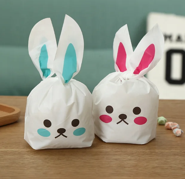 
50pcs Bunny Cookies Candy Biscuit Packaging Birthday Wedding Favors Candy Gift Bags Easter Party Decoration Bunny Bag 