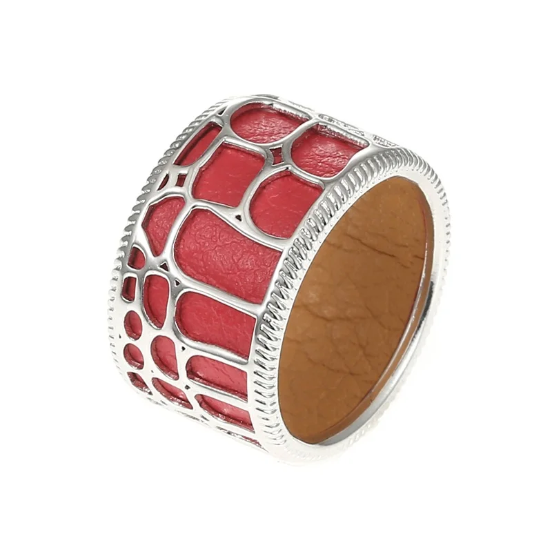 
Wholesale Environmental Brass Platinum Plated Hollow Geometric Design 12.5mm PU Leather Copper Metal Thumb Band Engagement Ring 