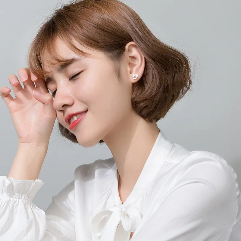 Silver 925 Fashion Cute Cubic Pink Zirconia Cat Claw Stud Earrings Luxury Designer Jewelry for Women