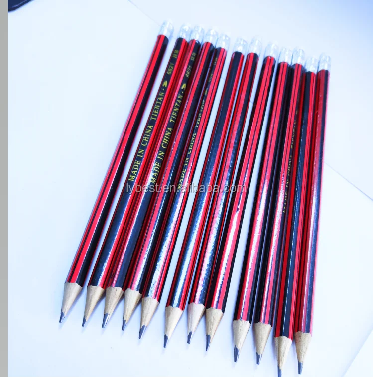 2020 direct factory Best selling sharpened Red &Black stripped wooden pencil for student
