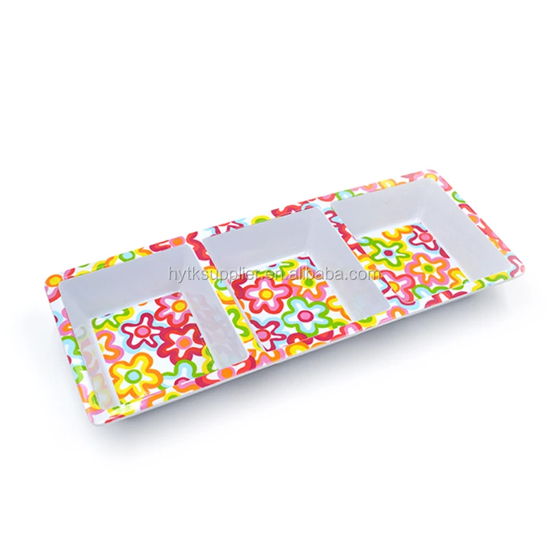 Белый пластиковый сервировочный лоток с 3 отсеками для сушеных фруктов и орехов, 3-секционный Меламиновый лоток с индивидуальной печатью