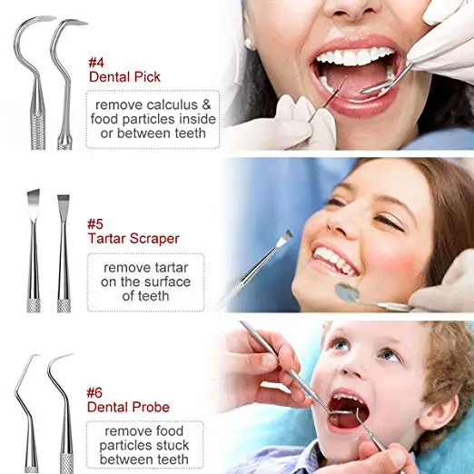 
10cs PACK Dental Pick Stainless Steel Tongue Scraper, Dental Hygiene Kit Set, 