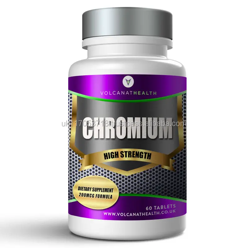 
Chromium 200mcg Tablets Dietary supplement Pills Volcanat Health Premium Round Bottle 