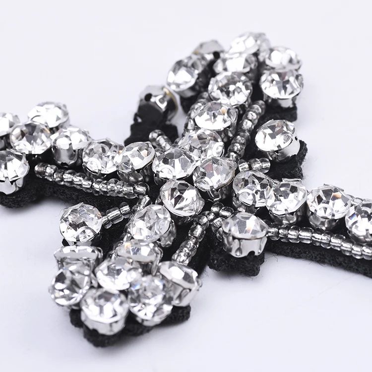 Yongze Fashion Clothing DIY Accessories Big White Rhinestone Beaded Cross Embroidery Patch