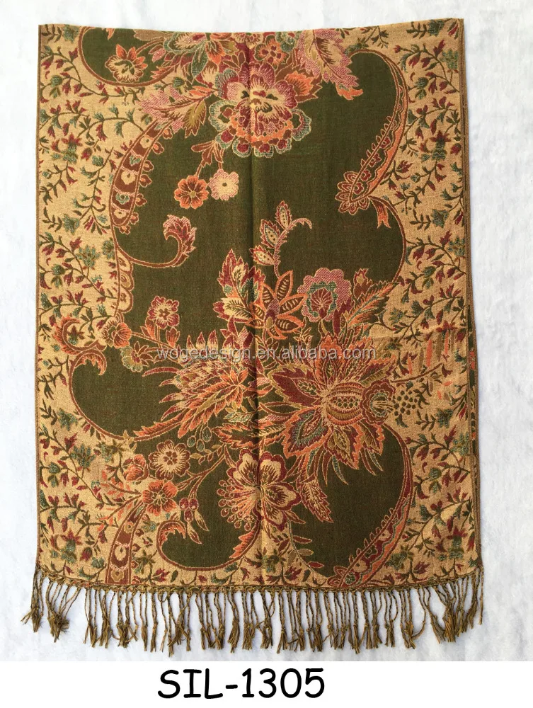 Fashion hot selling jacquard lurex flower of chinese redbud lady pashmina scarf with gold metallic threads