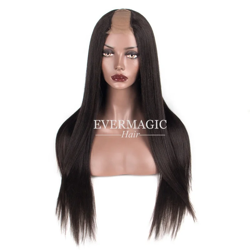 
Evermagic Human Hair Wigs Italian Light Yaki Straight U Part Wig Middle Openning 2*4 Brazilian Natural Remy Hair Medium Cap 