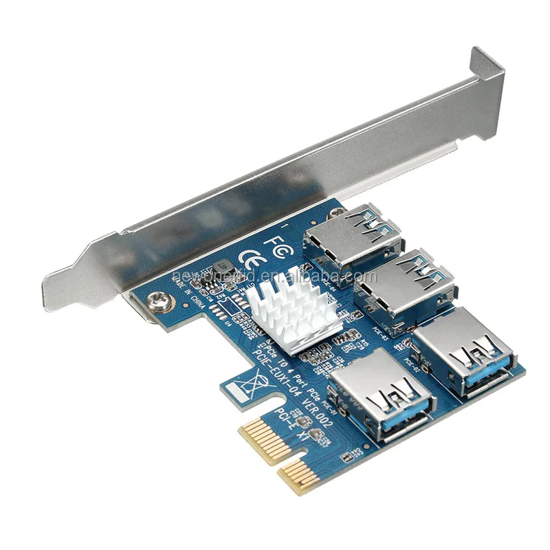 
Hot sales EUX104 PCIe card 1 to 4 PCI Express 16X Riser Card PCI-E 1X slot 4 PCIe External PCIe 1 to 4port USB 3.0 Adapter Card 