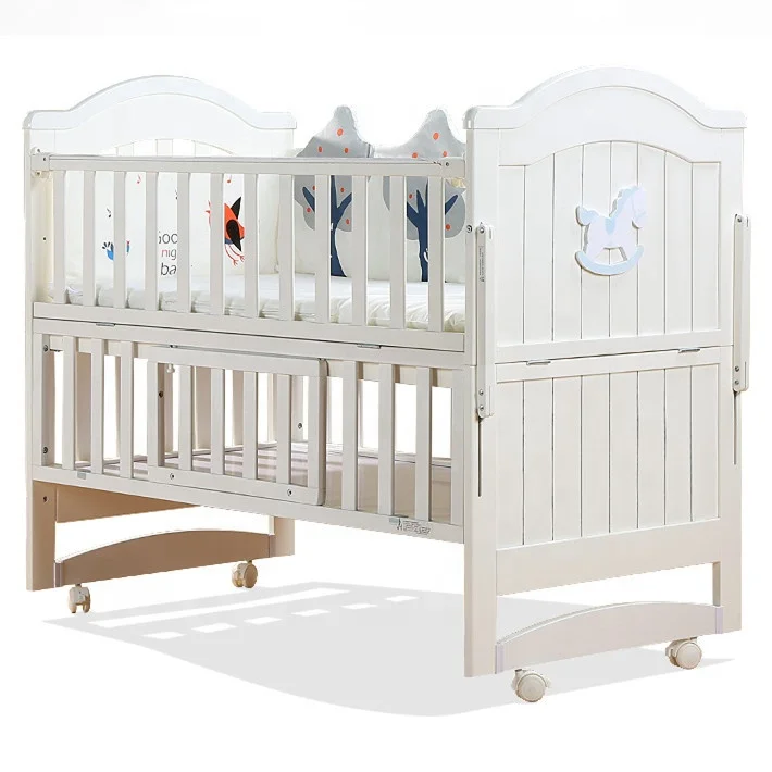 Solid wooden white painting bumper cribs cot  baby cradle swing bed for baby 0-3 years