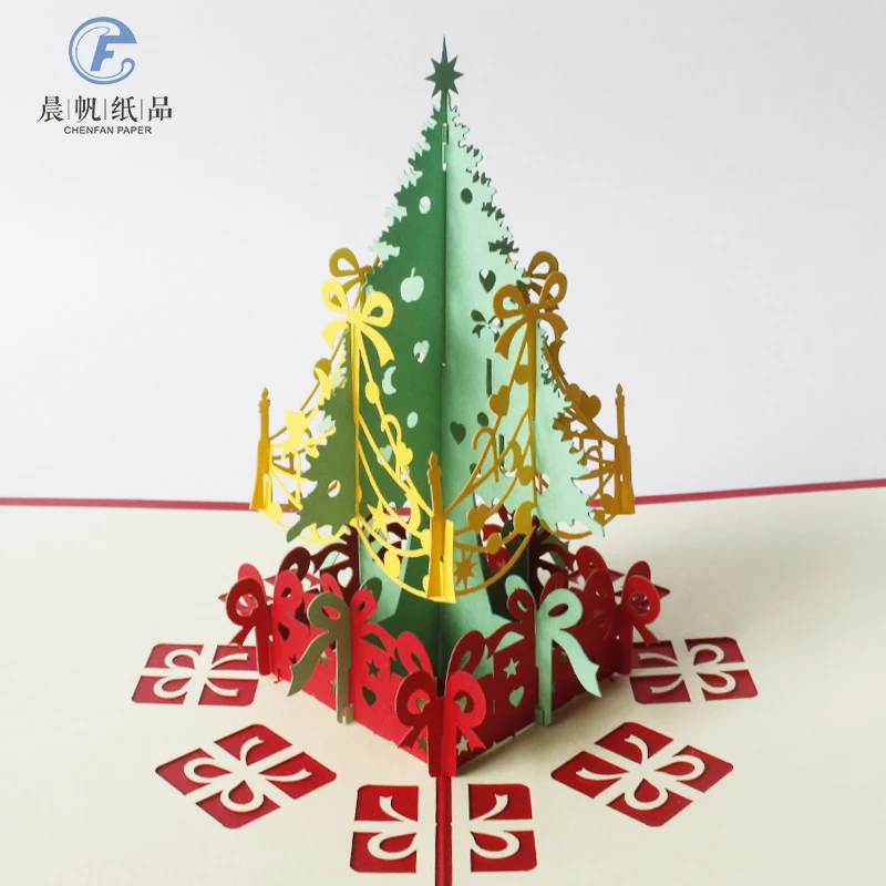 Handmade customized 3D Pop up Merry Christmas Tree Gift Card Greeting Cards