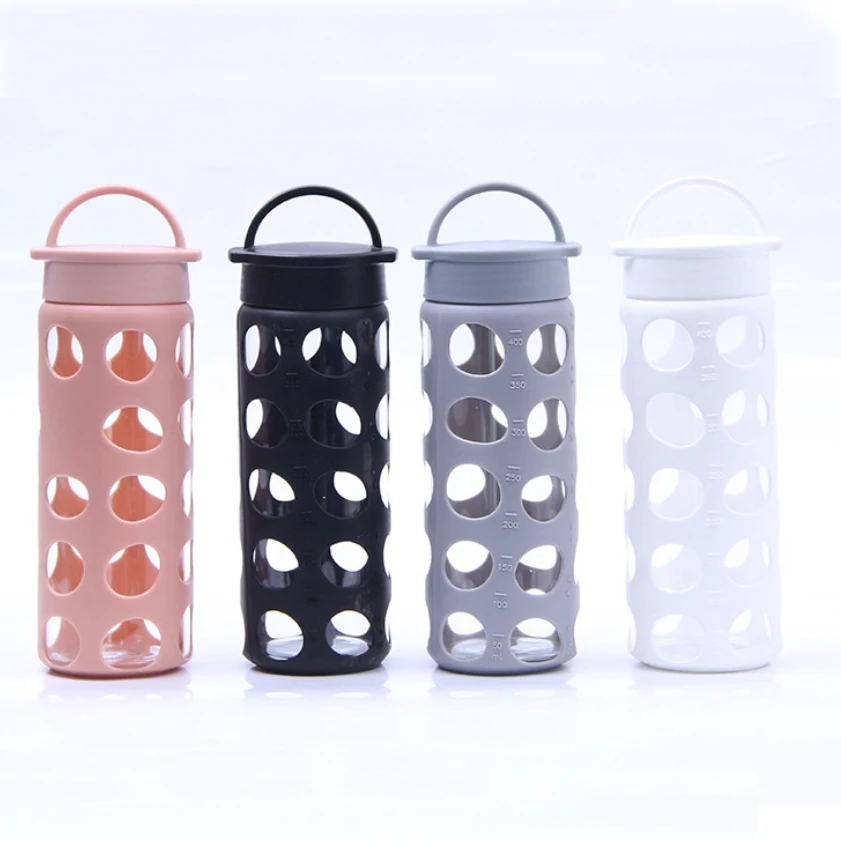 Drinking Glass Caraffe Sports Water Bottle With Colored Sleeve