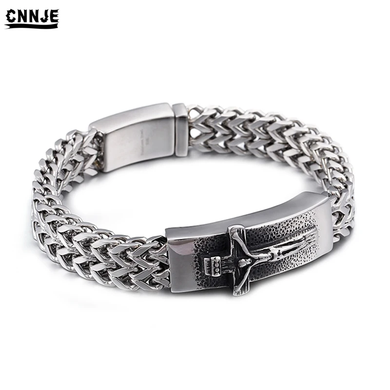 
Wholesale Religious Icons Jewelry Men Stainless Steel Chain Jesus Cross Bracelets Men 
