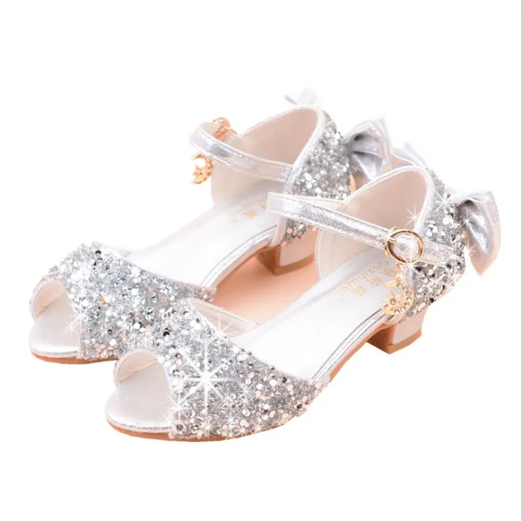 Новинка 2019, туфли на высоком каблуке для девочек, корейские детские туфли принцессы из говяжьих сухожилий, модные Аутентичные