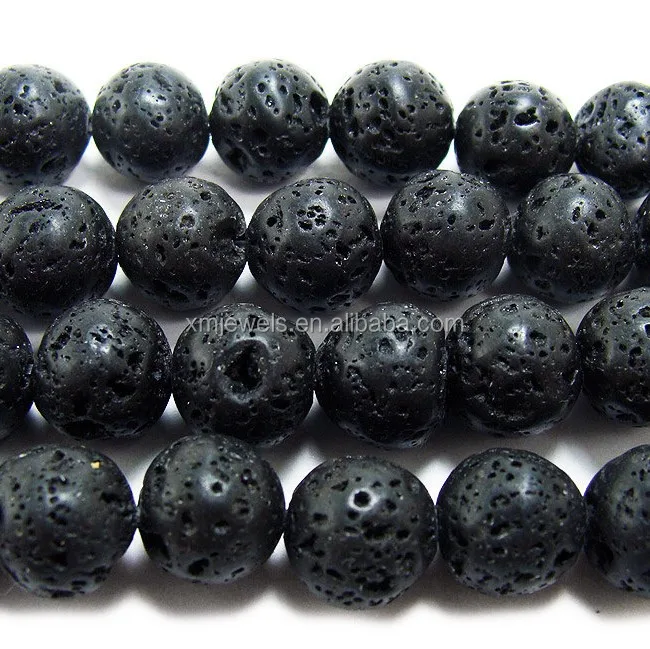 Natural Porous Lava stone Round beads, Black Lava Volcanic Gem stone