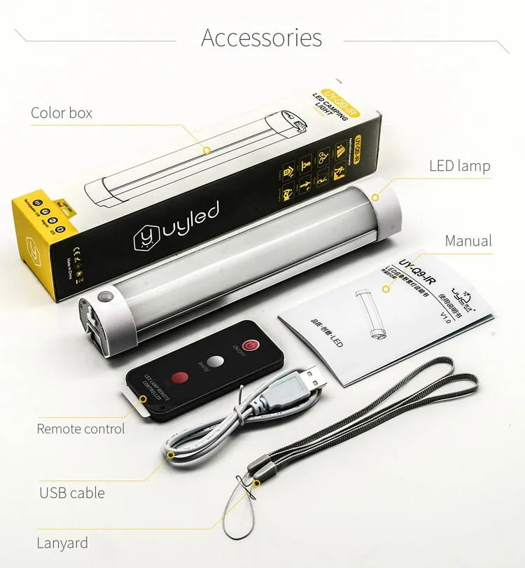 UYLED Q9IR White Red Emitting Portable Handy Remote Control Rechargeable LED Camping Tent Light for Carp Fishing Bivvy