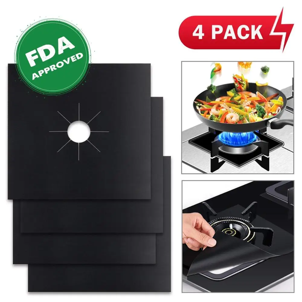 LFGB approved 100% Non-stick Gas Range Protector set of 4 Stovetop Burner Protectors Liner