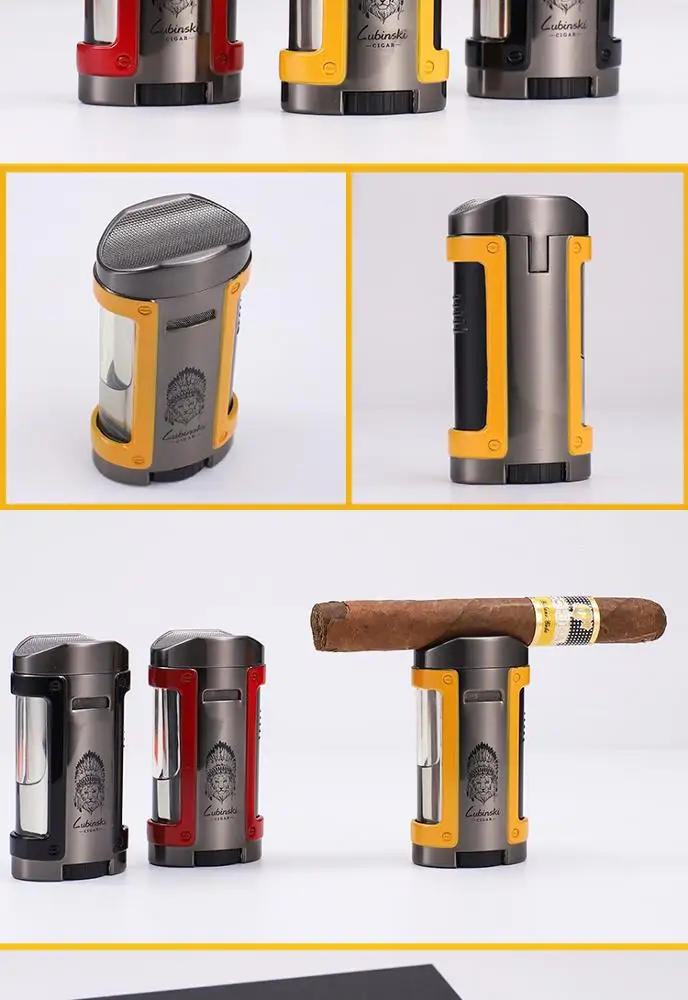 New model metal windproof lighter 4 torch jet gas lighter and ashtray