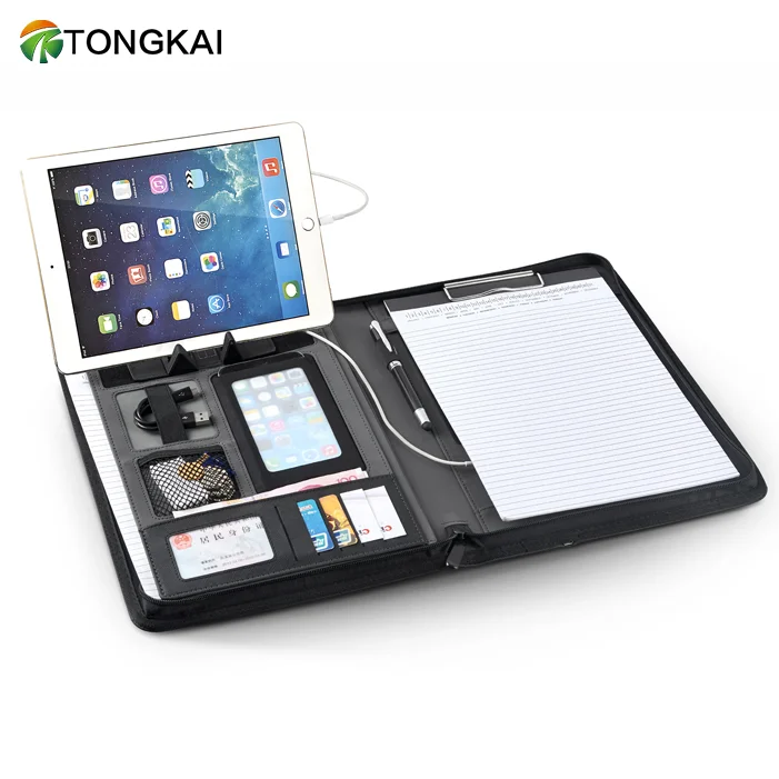 Hot Selling Customizable  Business Portfolio Organizer with Two-way Zippered Hand-made Multifunction Leather Padfolio