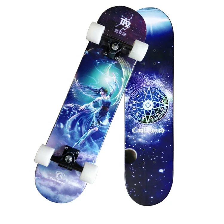 Double Kick Skateboard with LED Light PU Wheels Twelve Constellations Complete Skateboard for Skateboarding