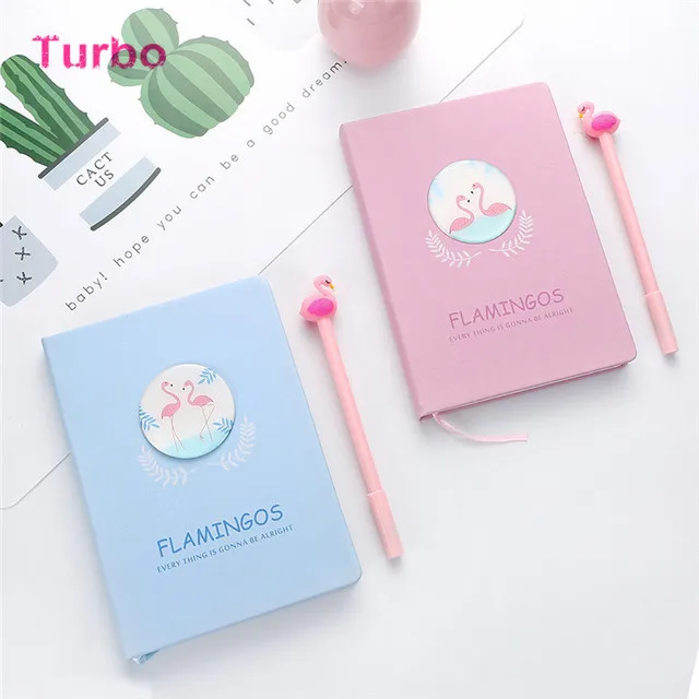 Poland latest stationery products Best quality children fashion flamingos design gel pen and notebook set for gifts promotional