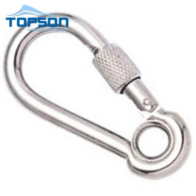 Stainless steel spring snap hook with nut and eyelet climbing hanging hiking carabiner hook