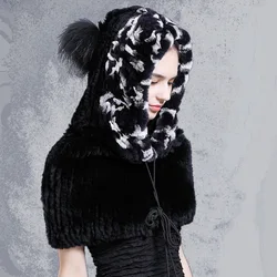 CX-B-125A Hot Selling Ladies Fashion Elegant Fur Poncho Rex Rabbit Fur Cape Shawl