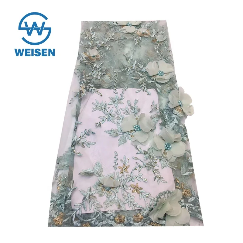 Rose Lace Dubai Wedding Fashion Beaded Embroidery Wholesale 3D Floral Fabric