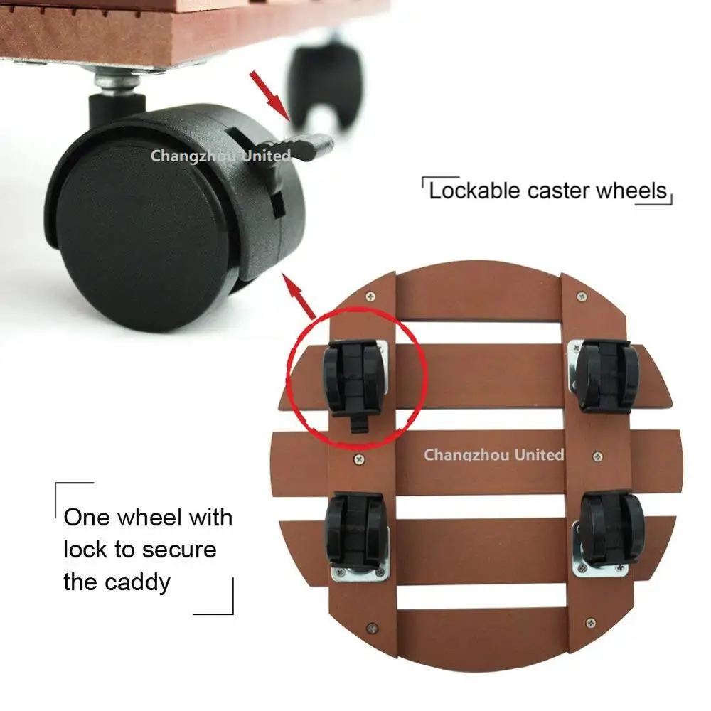 Round Outdoor Plant Caddy WPC Weather Rot Rustproof Ball Bearing Casters Brakes Double Layers Indoor Dolly with wheels