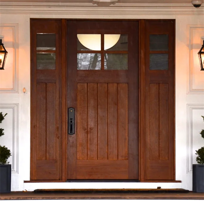 Elegant design insulated Villa glass wood door panels with two side light