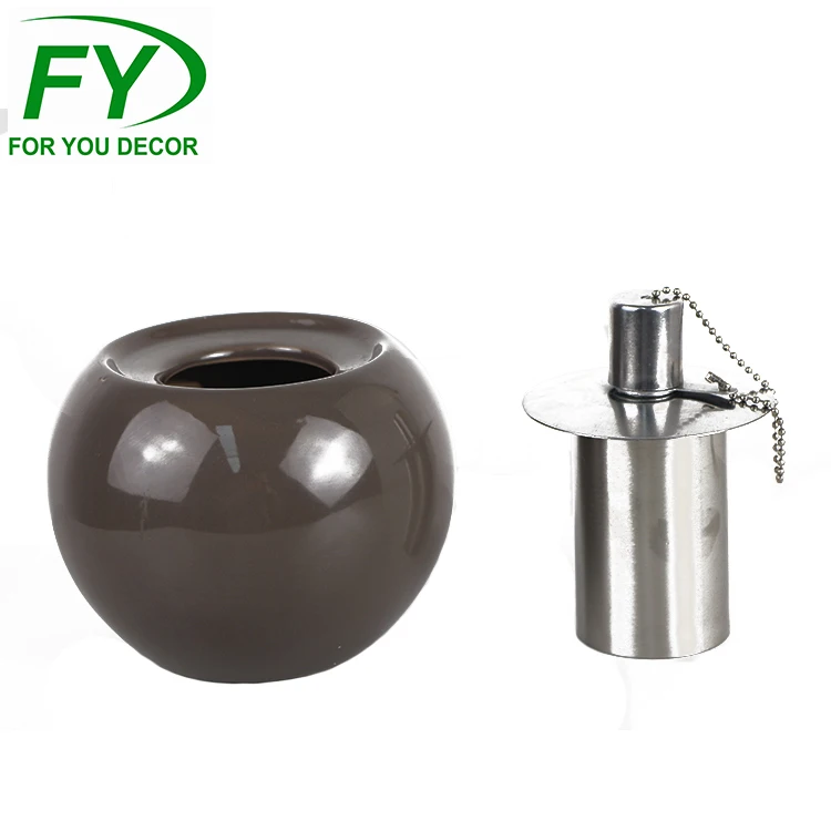 
Factory wholesale custom ceramic round ball shape decorative kerosene oil lamp 