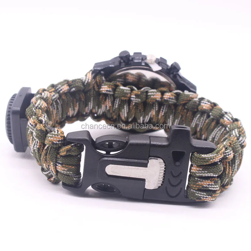 Outdoor Multi-functional  Braided Flint Compass Watch Survival Paracord Bracelet
