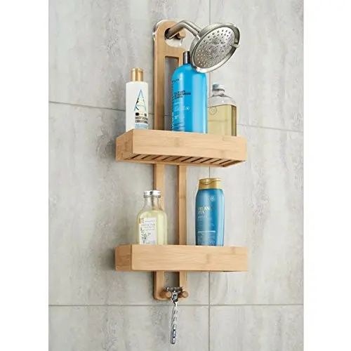 Bathroom Multi-function Shower Ball Shampoo Conditioner Soap Natural Wood Storage Rack