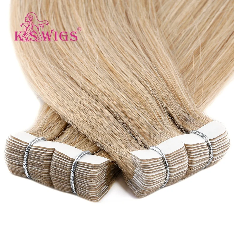 K.S WIGS 16 Inch Wavy Tape Hair Extensions Natur Hair Extens Tape On Hair Tape Adhesive