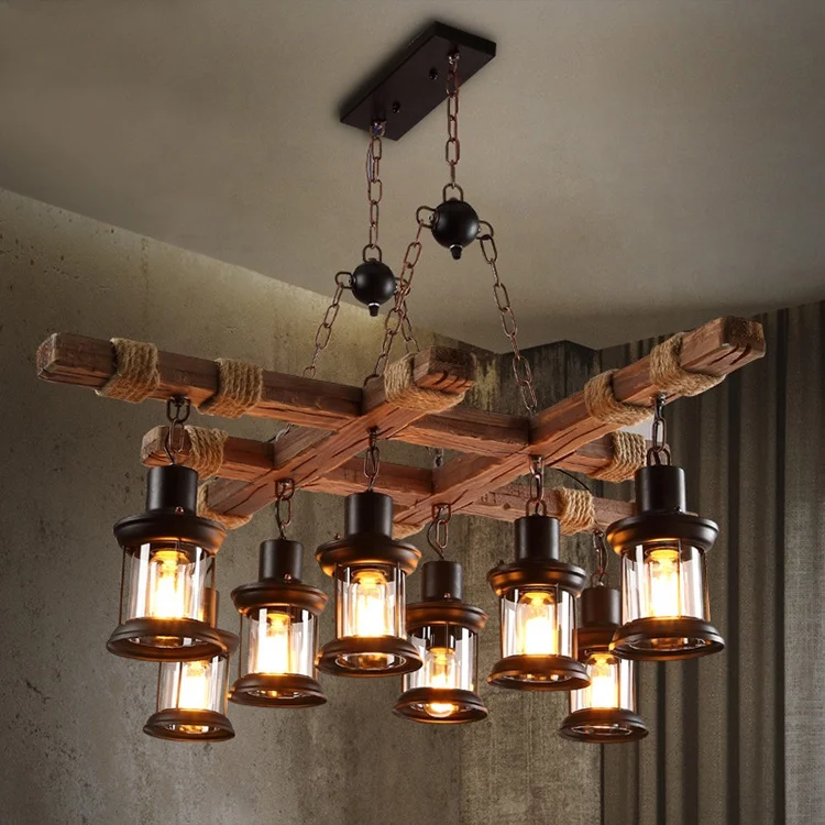 led lights kitchen chandelier retro pendant lamp indoor home decoration in wood design