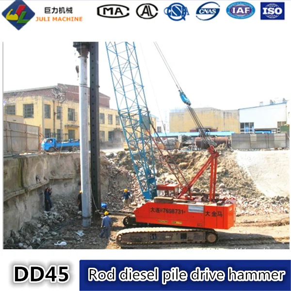 Used K25, K35, K45 pile drive hammer / Juli DD45 diesel pile hammer mounted to crane, excavator for Philippines, Indonesia