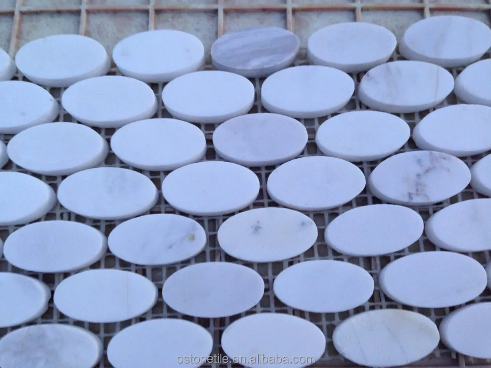 3/4 inch carrara venato honed penny round white marble mosaic tiles