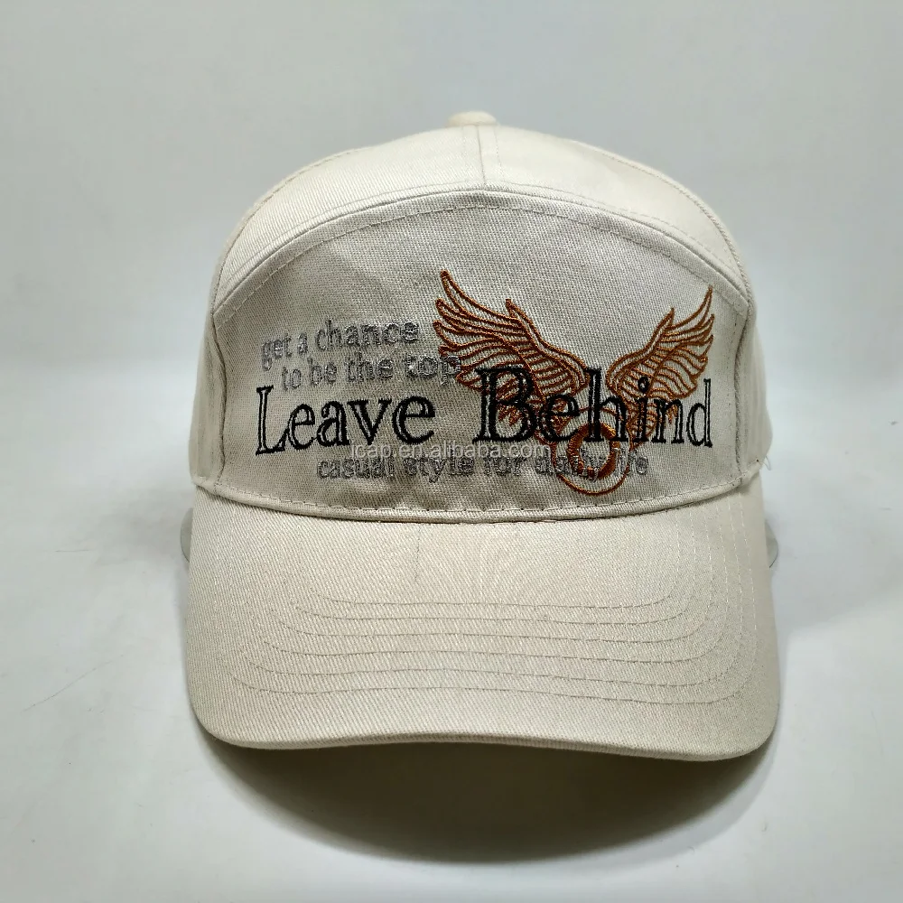 Fashion Custom 7 Panel Camp hat Shoe Buckle Baseball Cap Caps With Flat Embroidery And Wings Pattern