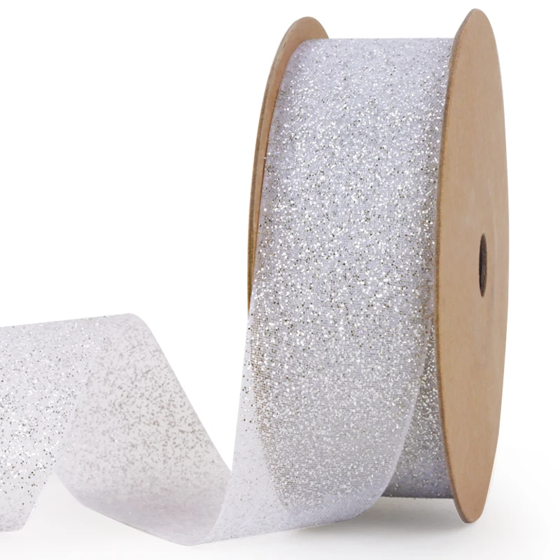 
High Grade Glitter Elegant White Gold Series Velvet Satin Organza Ribbon 