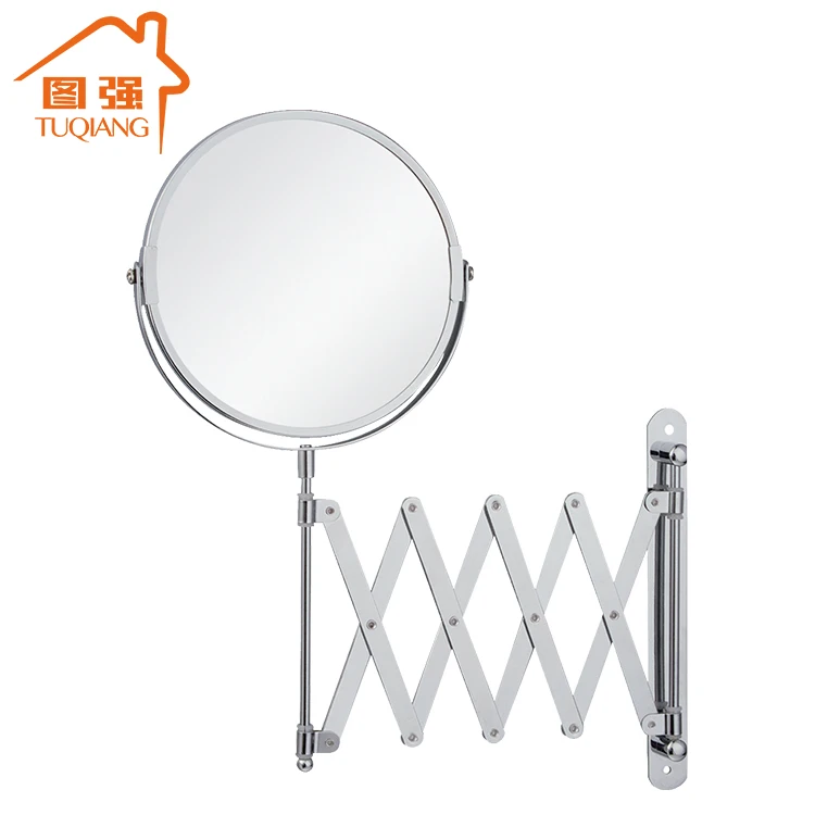 Раздвижное настенное косметическое зеркало в виде гармошки для ванной комнаты, металлическое двойное круглое хромированное косметическое зеркало