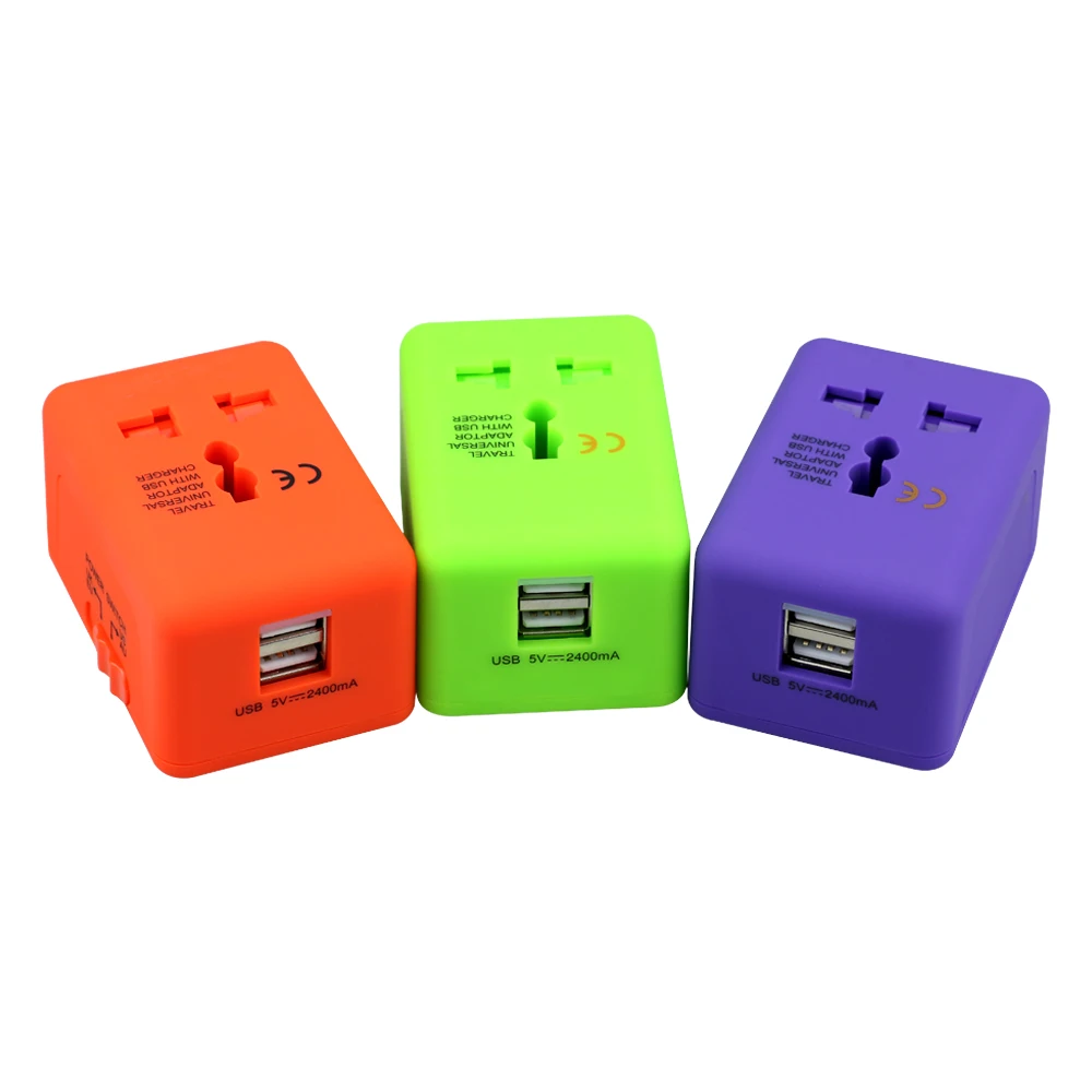 
2018 dual usb universal travel adapter with USA / Australia / Europe / UK worldwide plugs universal travel adapter 