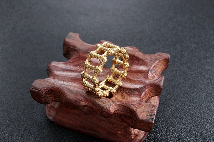 Мужская Золотая цепочка из нержавеющей стали в готическом стиле, дизайнерское кольцо для байкера, женское кольцо на велосипедную цепочку, ювелирные изделия