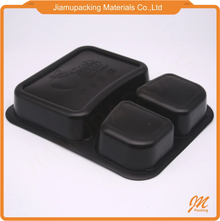Frozen 3 compartment microwave disposable plastic food container or tray packaging