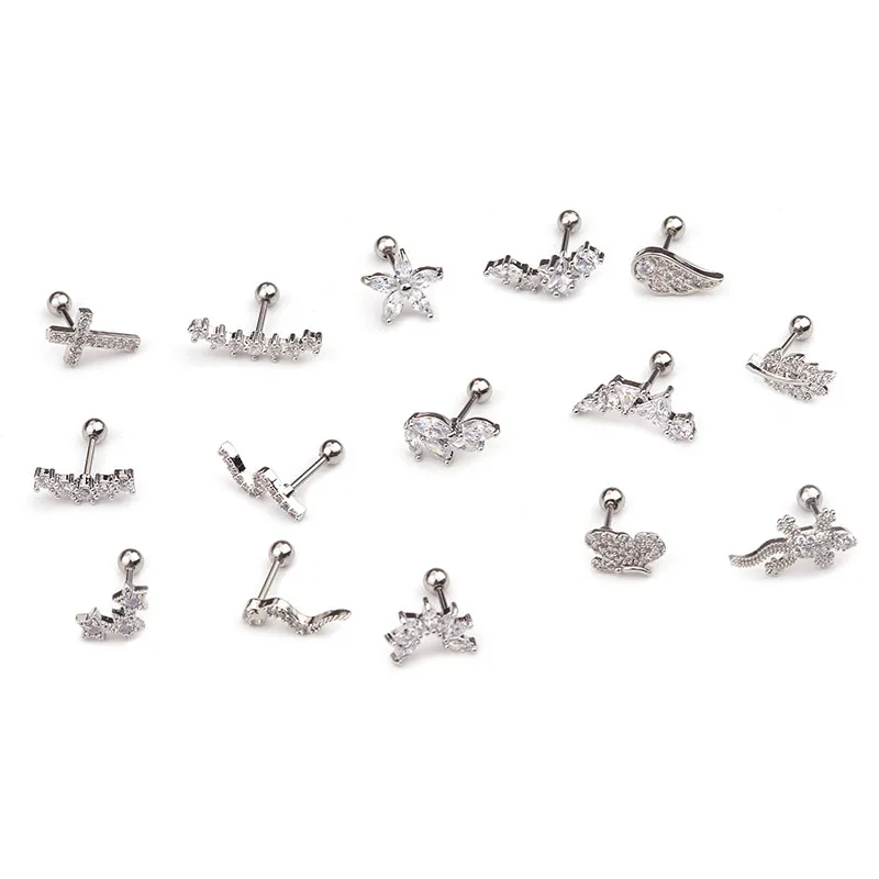 20g (0.8mm) Stainless Steel Bar With Cz Snake Gecko Cartilage Helix Piercing Jewelry Rook Conch Tragus Screw Back Earring Stud