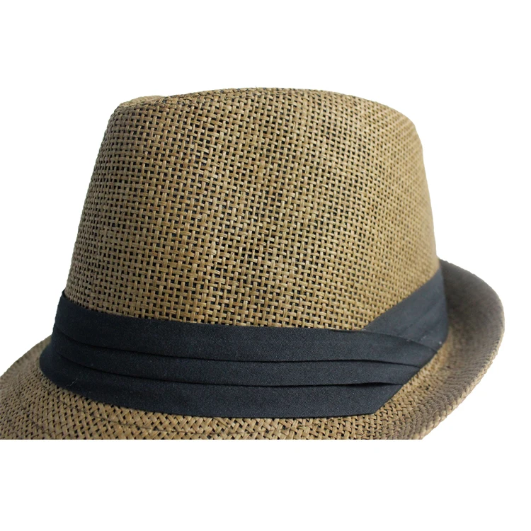 Summer short brim straw china wholesale cheap men straw plain mini fedora hat